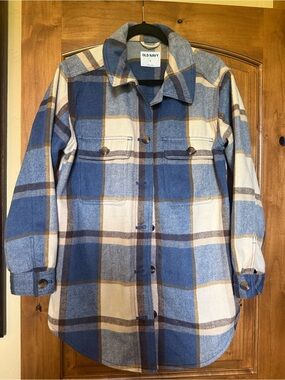 Old Navy Blue and Cream Plaid Pea Coat